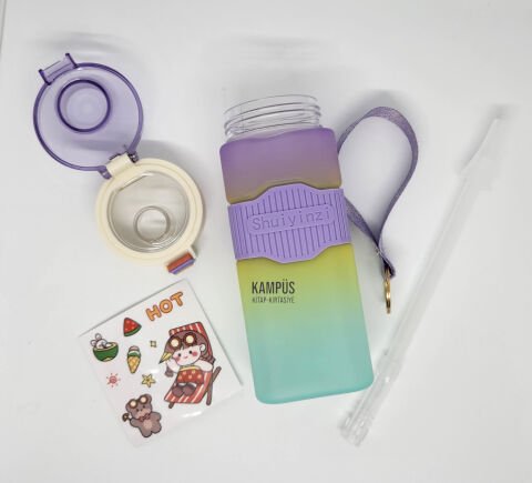 Taros Quokka Mor-Yeşil 550ML Çift Başlık Matara