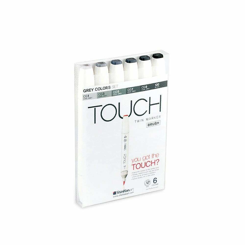 Touch Twin Brush Marker 6'lı Set Gri Tonlar