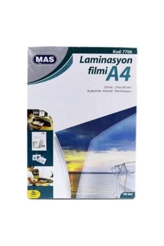 Mas 7706 Laminasyon Filmi Parlak A4 125 Mıc 100 Lü
