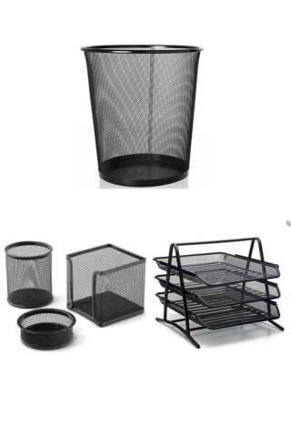 3 Lü Perfore Set( Kalemlik+küpnotluk+ataşlık),çöp Kovası Ve 3 Lü Evrak Rafı