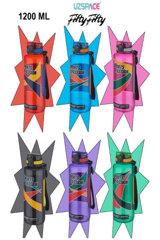 Uzspace 6043 Mavi Sports Passion Büyük Boy 1200 Ml Tritan Su Matarası Kaydırmaz Tutma Özelliği