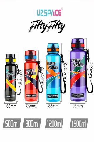 Uzspace 6043 Mavi Sports Passion Büyük Boy 1200 Ml Tritan Su Matarası Kaydırmaz Tutma Özelliği