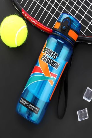 Uzspace 6043 Mavi Sports Passion Büyük Boy 1200 Ml Tritan Su Matarası Kaydırmaz Tutma Özelliği