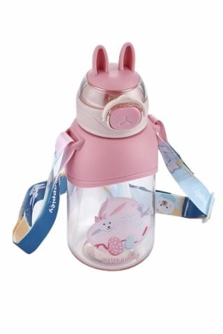 Boyun Askılı Pipetli Kilitli Kapak 650 Ml Okul Su Matarası Pembe
