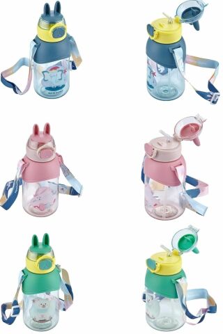 Boyun Askılı Pipetli Kilitli Kapak 650 Ml Okul Su Matarası Pembe
