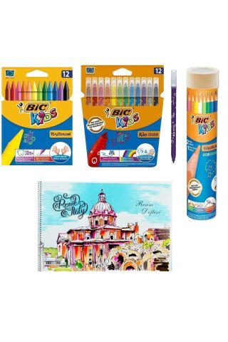 Bic Pastel Boya Keçeli Boya Metal Tüp Kuru Boya 12 Li Ve Resim Defteri