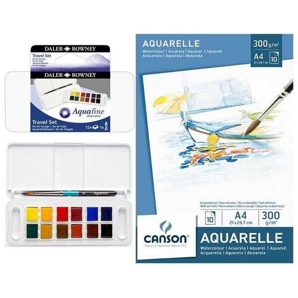 Daler Rowney Suluboya 12'li Travel Set + Canson Suluboya Defteri A4 10yp 300gr