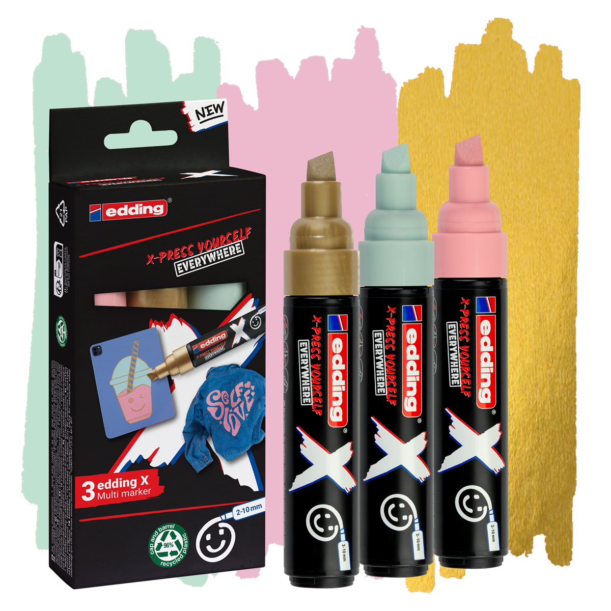 Edding E-6900 Multimaker Çok Yönlü Akrilik Boya Seti Kesik Uçlu Markör 2-10 mm Pastel Colours