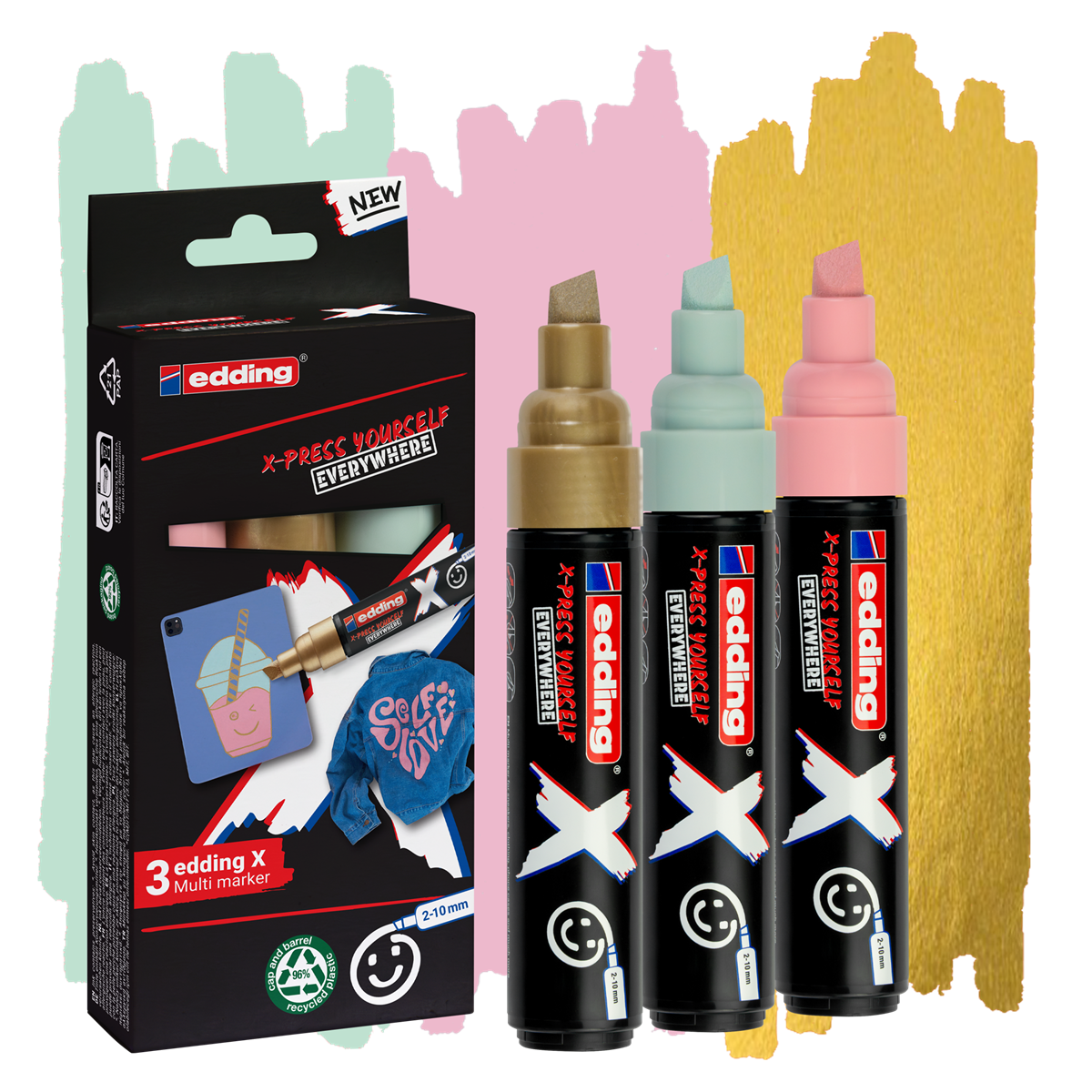 Edding E-6900 Multimaker Çok Yönlü Akrilik Boya Seti Kesik Uçlu Markör 2-10 mm Pastel Colours