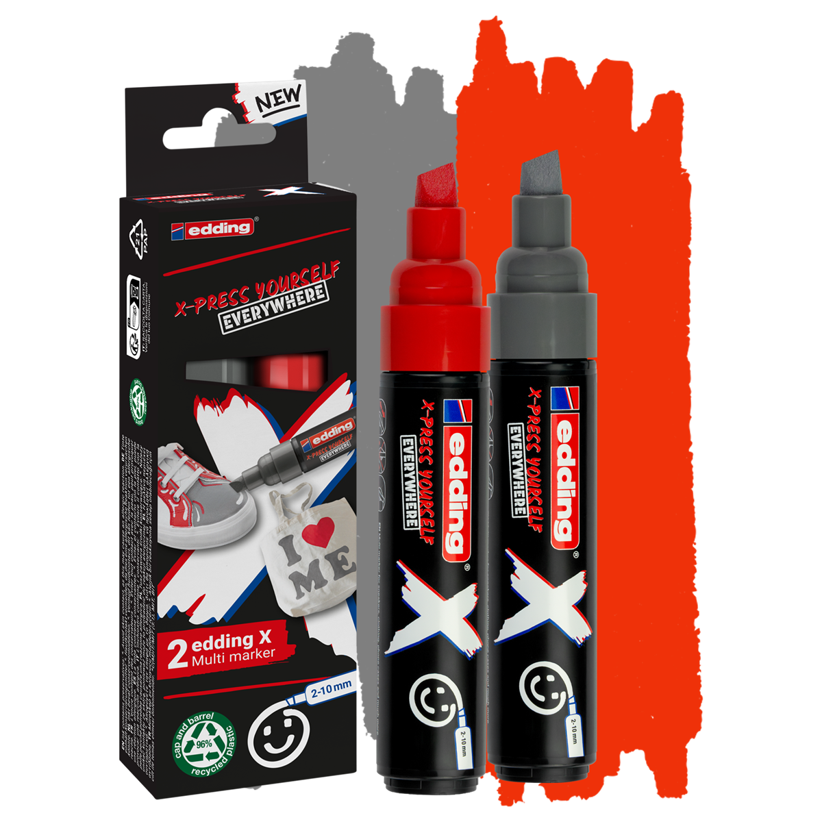 Edding E-6900 Multimaker Çok Yönlü Akrilik Boya Seti Kesik Uçlu Markör 2-10 mm Red & Grey
