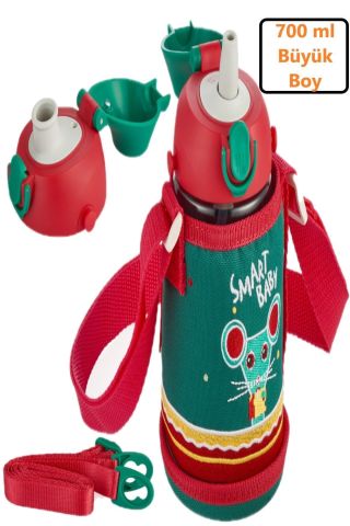 Uzspace 2041 700ml Kırmızı-Yeşil Çocuk Su Matarası
