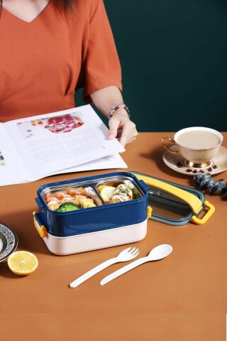 Bento Lunch Box Mor-Pembe Ofis-okul Için Yeni Nesil Sefer Tası Taşınabilir Yemek Kutusu Çelik Ff462