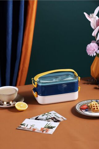 Bento Lunch Box Lacivert Ofis-okul Için Yeni Nesil Sefer Tası Taşınabilir Yemek Kutusu Çelik Ff462
