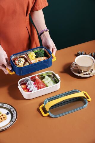 Bento Lunch Box Lacivert Ofis-okul Için Yeni Nesil Sefer Tası Taşınabilir Yemek Kutusu Çelik Ff462