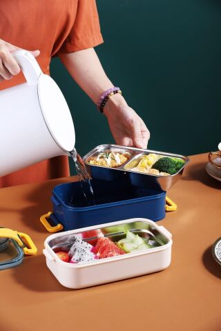 Bento Lunch Box Lacivert Ofis-okul Için Yeni Nesil Sefer Tası Taşınabilir Yemek Kutusu Çelik Ff462