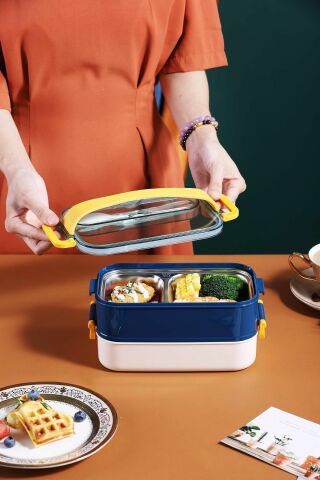 Bento Lunch Box Ofis-okul Için Yeni Nesil Sefer Tası Taşınabilir Yemek Kutusu Çelik Ff462