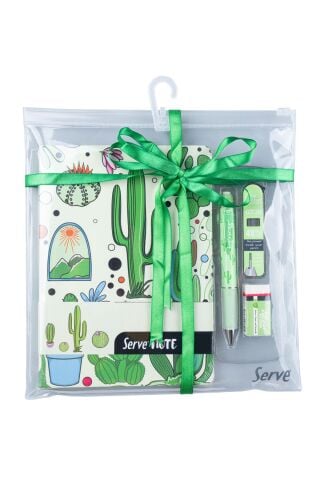 Deep Kalem + Defter + Min + Silgi Hediye Seti - Doğa Serisi Kaktüs