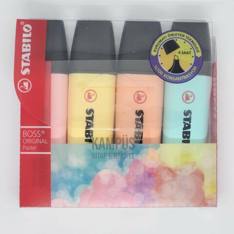 Boss Original Pastel Renk Fosforlu Kalem 4'lü Paket Pembe-sarı-turuncu-mavi