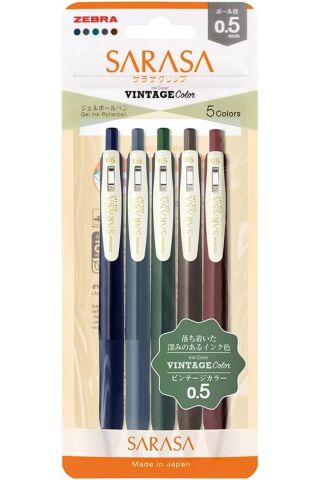 Sarasa 0.5mm Vintage Colors 5'li Kalem Seti - Set 1