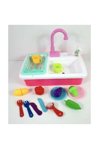 Mavi Pilli Modern Çeşmeli Lavabo Mutfak Oyuncak Seti 5050a