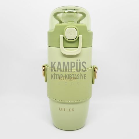 Diller 8944 360ml Yeşil Pipetli Askılı Yeni Seri Çelik Matara