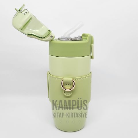 Diller 8944 360ml Yeşil Pipetli Askılı Yeni Seri Çelik Matara