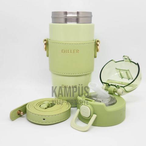 Diller 8944 360ml Yeşil Pipetli Askılı Yeni Seri Çelik Matara