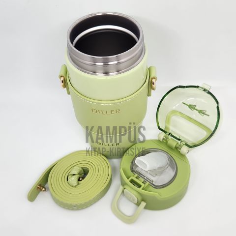 Diller 8944 360ml Yeşil Pipetli Askılı Yeni Seri Çelik Matara