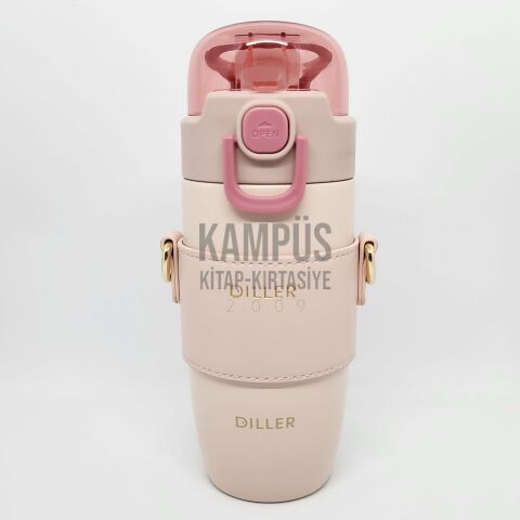 Diller 8944 360ml Pembe Pipetli Askılı Yeni Seri Çelik Matara