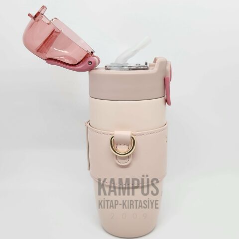 Diller 8944 360ml Pembe Pipetli Askılı Yeni Seri Çelik Matara