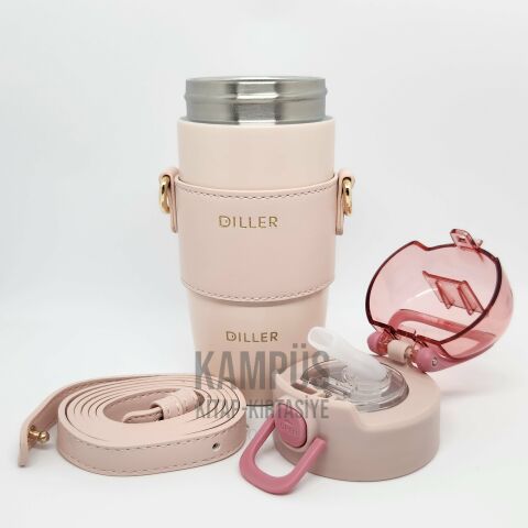 Diller 8944 360ml Pembe Pipetli Askılı Yeni Seri Çelik Matara