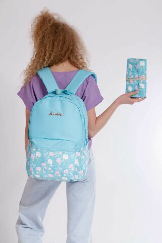 Soft Floral Okul Çantası 41x26x18 Turkaz (k1372)