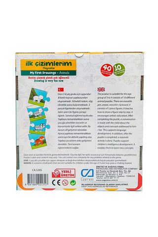 Çocuk Puzzle 40 Parça İlk Çizimlerim Hayvanlar - MAVİ SU DÜNYASI