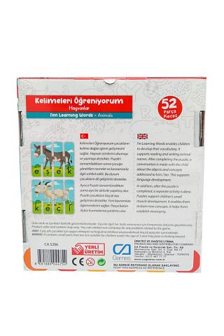 Çocuk Puzzle 52 Parça Kelimeleri Öğreniyorum Hayvanlar - MAVİ SU DÜNYASI
