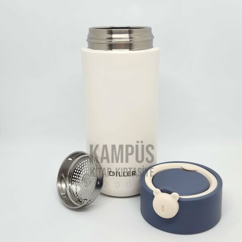 Diller 8992 420ml Beyaz Süzgeçli Silikon Taşıma Kulplu Yeni Seri Çelik Termos