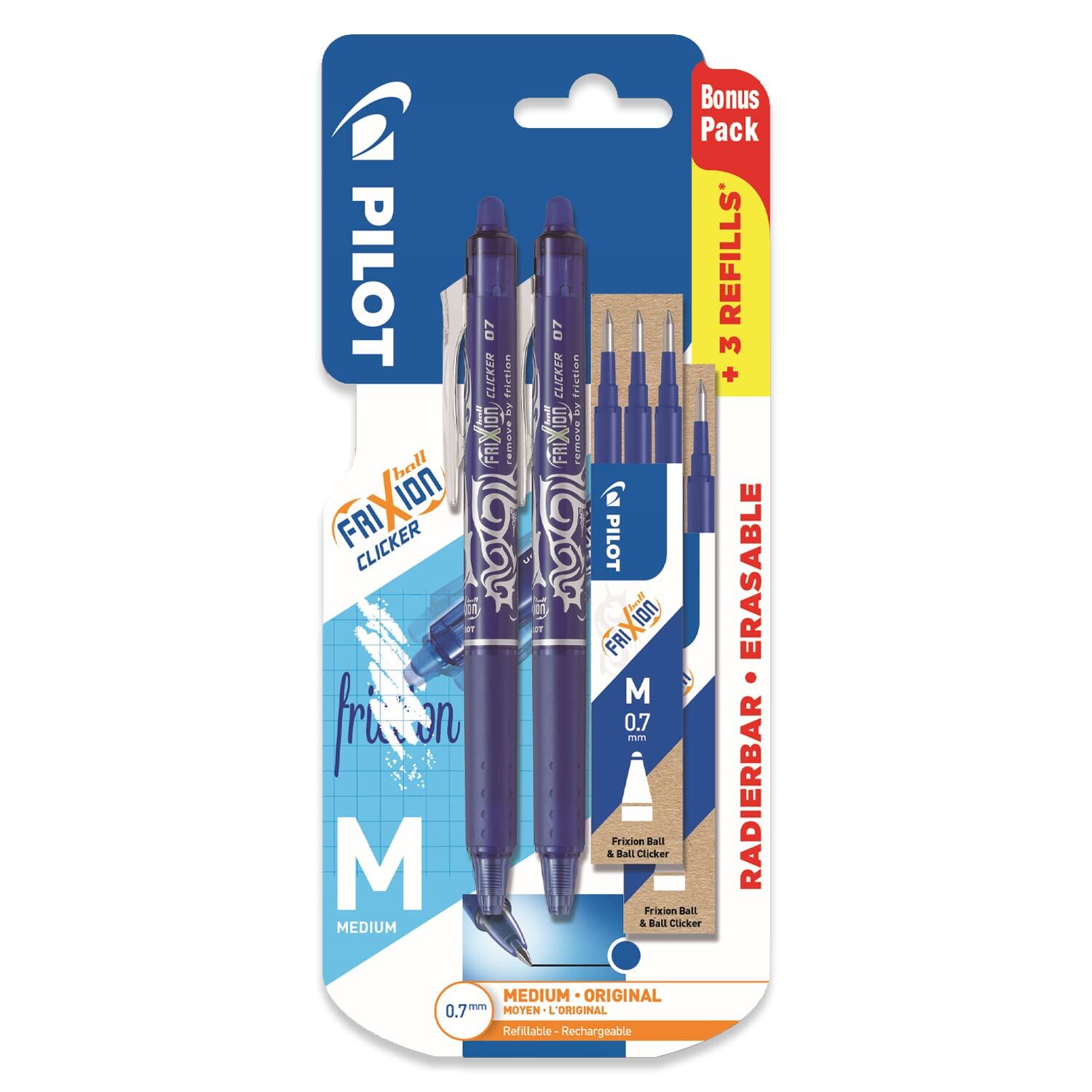 Pilot Frixion Clicker - Geri Çekilebilir Silinebilir Jel Mürekkep Kalem + Yedek Refill