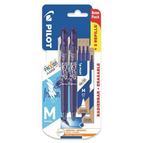 Pilot Frixion Clicker - Geri Çekilebilir Silinebilir Jel Mürekkep Kalem + Yedek Refill