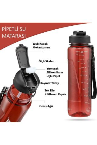 PİPETLİ 850ml Tritan Su Matarası