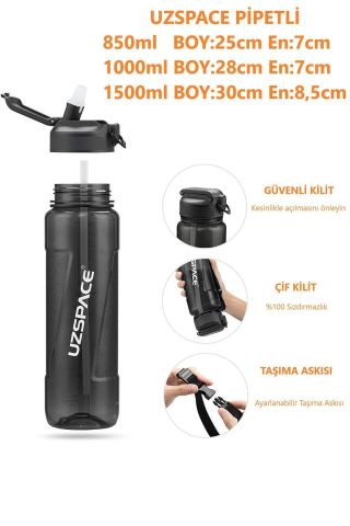 PİPETLİ 850ml Tritan Su Matarası