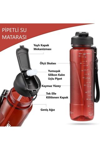PİPETLİ 850ml Tritan Su Matarası