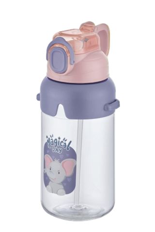 Vagonlife 2266 Mor-Pembe Boyun Askılı Kalın Pipetli Kilitli Kapak 650 Ml Okul Su Matarası 3 Renk