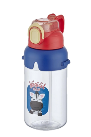Vagonlife 2266 Kırmızı-Mavi Boyun Askılı Kalın Pipetli Kilitli Kapak 650 Ml Okul Su Matarası 3 Renk