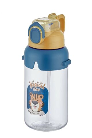 Vagonlife 2266 Mavi-Sarı Boyun Askılı Kalın Pipetli Kilitli Kapak 650 Ml Okul Su Matarası 3 Renk