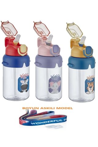 Vagonlife 2266 Mavi-Sarı Boyun Askılı Kalın Pipetli Kilitli Kapak 650 Ml Okul Su Matarası 3 Renk