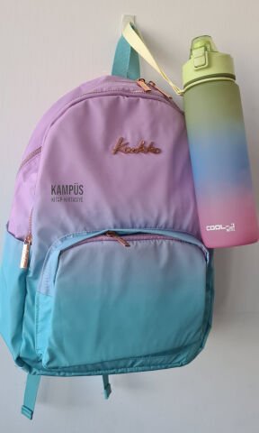 Kaukko Rainbow Vega K1557 Sırt Çantası  + Gıpta Cool-J 1000ml Yeşil-Mavi-Pembe Matara Seti