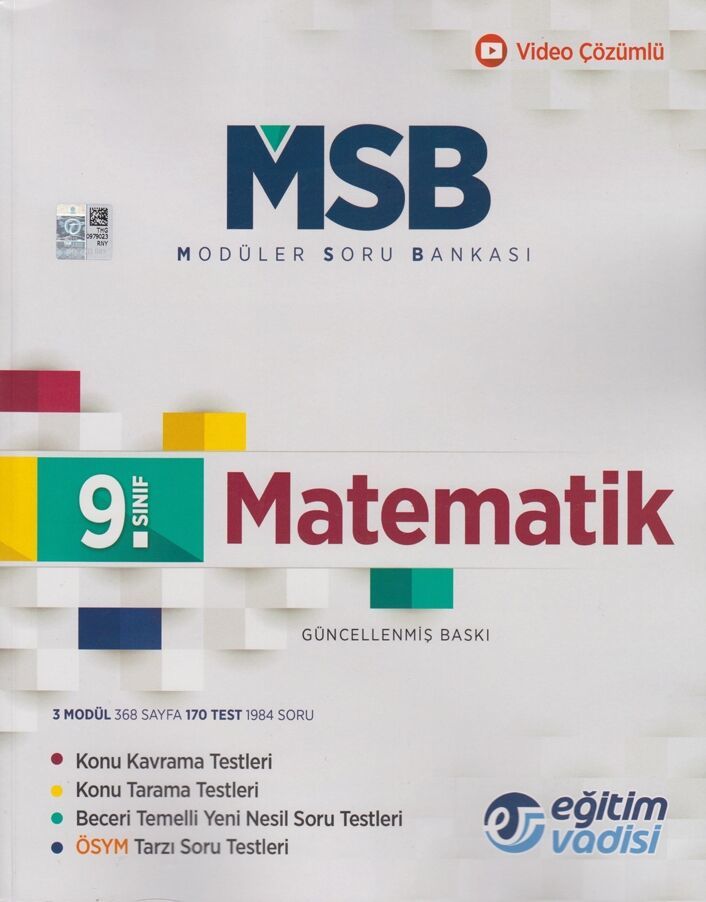 Eğitim Vadisi Yayınları 9. Sınıf Matematik Güncel MSB Modüler Soru Bankası