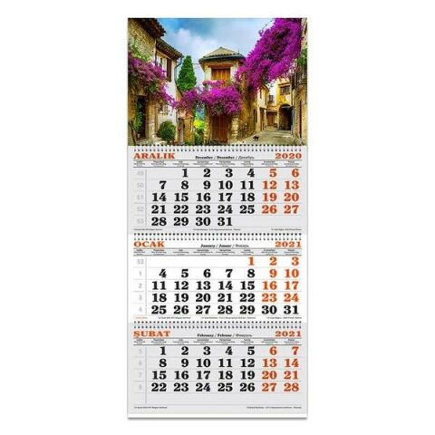 Keskin Color 2022 3 Aylık Spiralli Çiçekli Evler Takvim