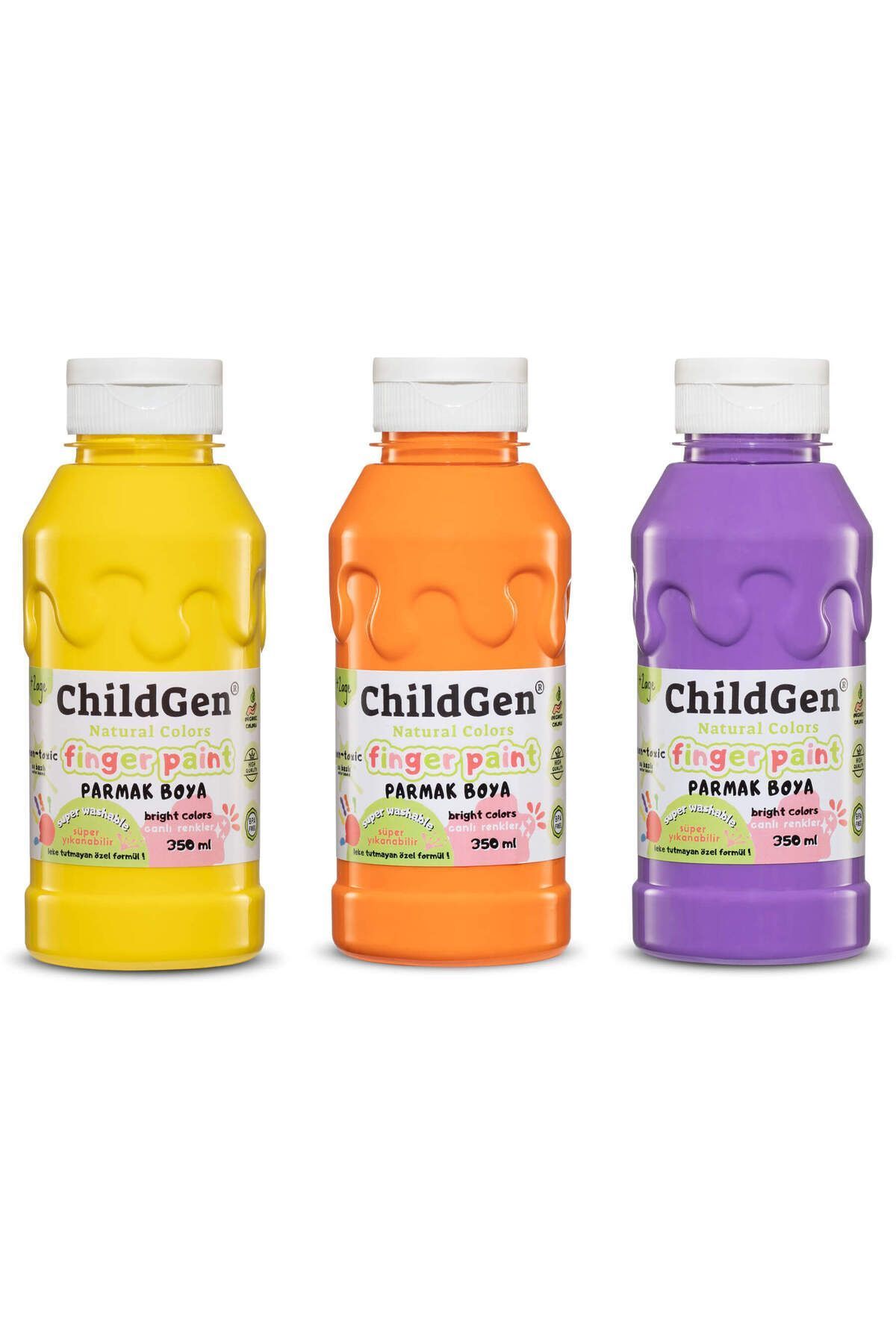 Süper Yıkanabilir 3'lü Parmak Boya Seti (3X350ML) (TURUNCU-SARI-MOR)
