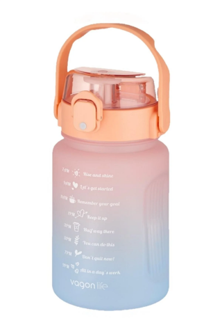 Vagonlife VGN2212 1000 Ml Pipetli/pipetsiz Kullanım Çift Renk Softtouch Motivasyon Matarası Sticker Hediyeli