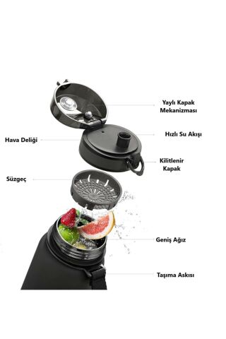 3038 Kırmızı Büyük Boy 28 cm 1000 ml 1 litre Su Matarası Bpa Koku Sızdırma Yok 3038 Kırmızı